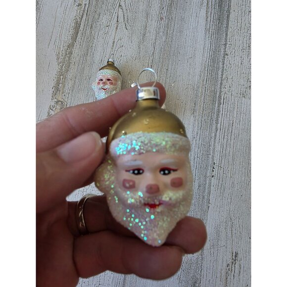 Vintage gold Santa glitter bust ornament glass Xmas tree - Picture 2 of 8